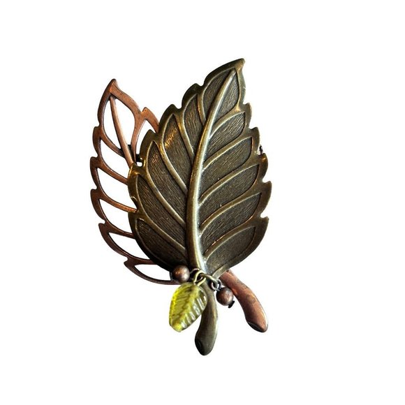 Basics by Croft & Barrow Fall Autumn Theme Leaf Pin Brooch 2 5/8"h - Picture 3 of 4